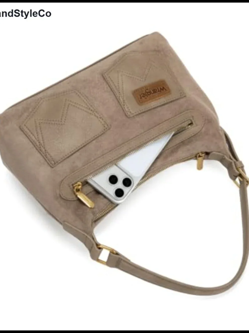 Faux Suede Slouchy Hobo Shoulder Bag Crossbody Purse with Zip Pockets